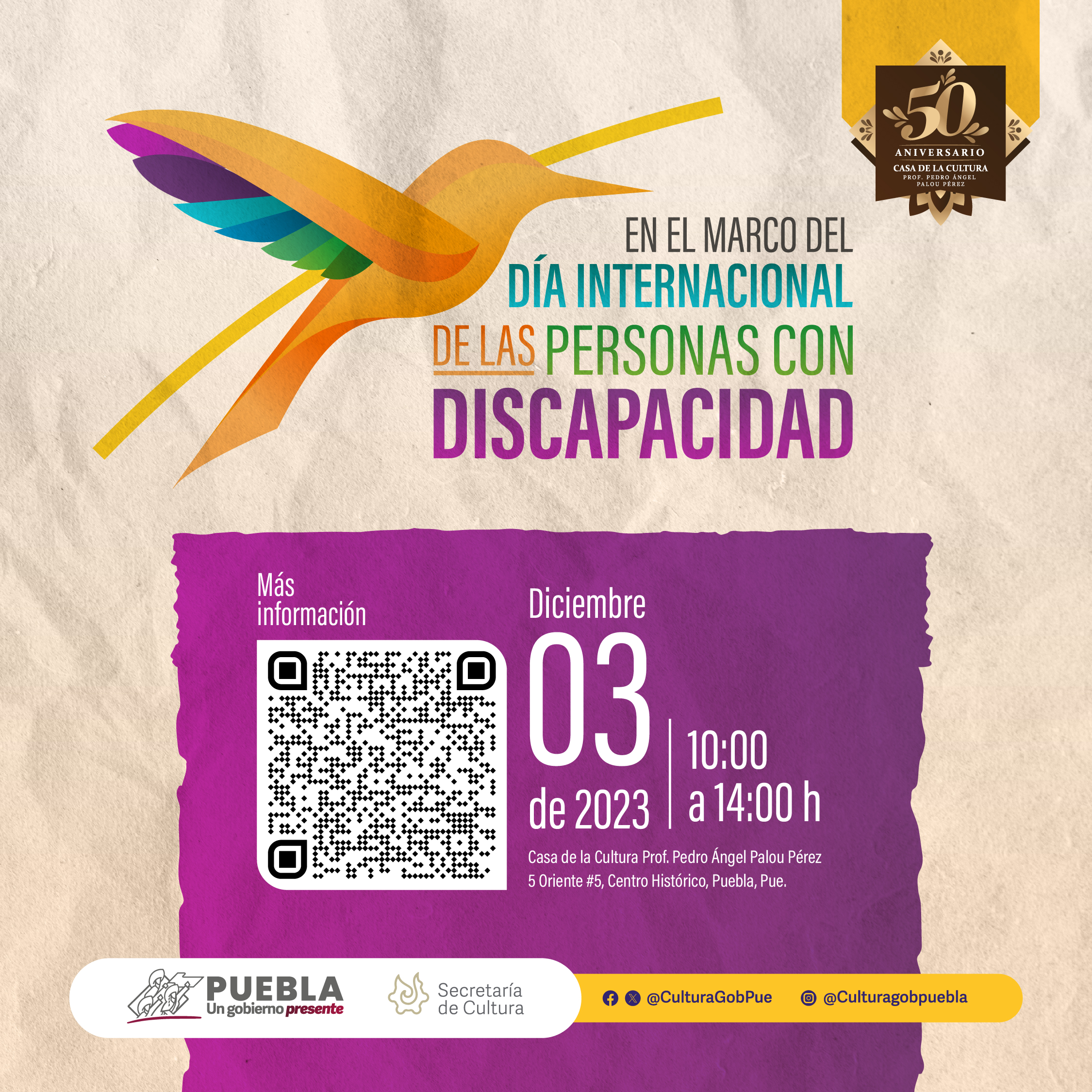 En Casa de la Cultura, gobierno de Puebla conmemorará Día Internacional de las Personas con Discapacidad
