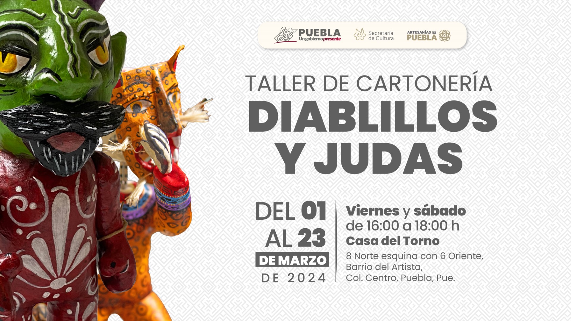 Impartirá gobierno de Puebla taller de cartonería “Diablillos y Judas”