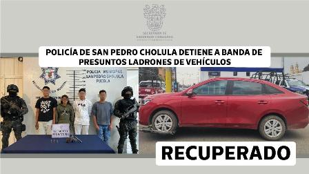 Policía de San Pedro Cholula detiene a banda de ladrones de vehículos