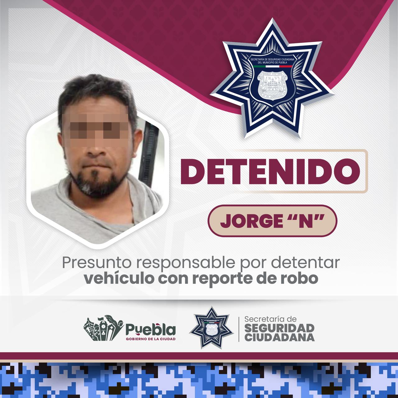 Elementos de la Policía de la Ciudad detuvieron a Jorge “N” por su probable responsabilidad en detentar un vehículo con reporte de robo