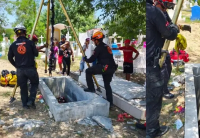Fue de visita al panteón y terminó dentro de una tumba
