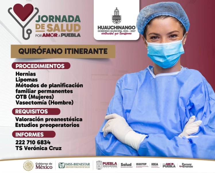 Te invitamos a aprovechar Jornada de “Salud por Amor a Puebla”  en Huauchinango el próximo 7 de Agsto