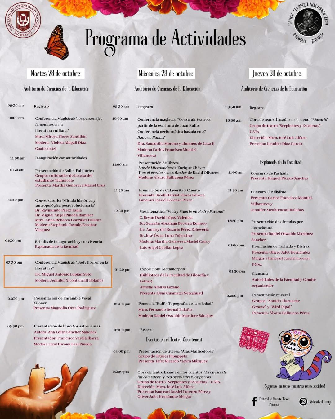27 Arranca el XXXVII Festival “La muerte tiene permiso” In memoriam Juan Rulfo