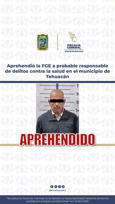 Aprehendió la FGE a probable responsable de delitos contra la salud en el municipio de Tehuacán
