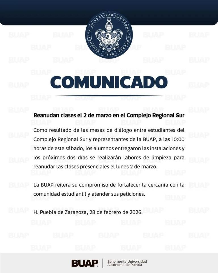 BUAP garantiza derecho académico: Se levanta paro en el Complejo Regional Sur tras acuerdos exitosos