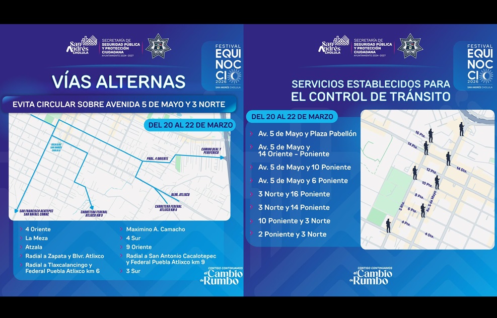 Implementa Policía de San Andrés Cholula operativo de seguridad por ‘Festival Equinoccio 2026’