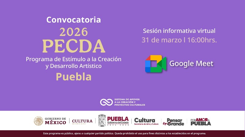 Secretaría de Arte y Cultura brindará sesión informativa virtual de PECDA