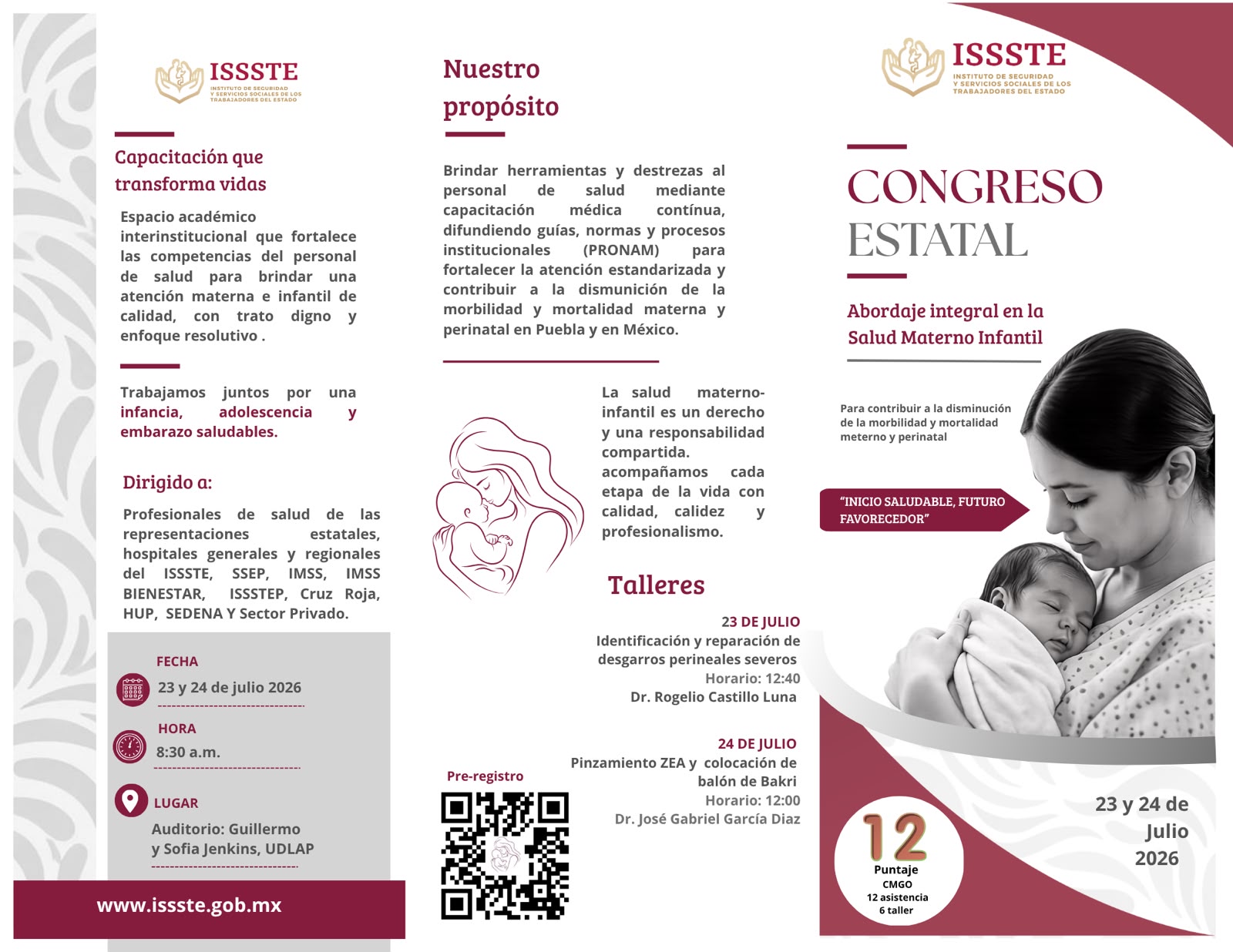 Invita ISSSTE Puebla al Congreso Estatal “Abordaje Integral en la Salud Materno Infantil”