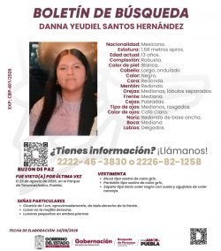 Comisión Estatal de Búsqueda mantiene protocolo para localizar a menor Danna Yeudiel