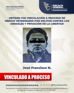 Obtiene FGE vinculación a proceso de médico veterinario por delitos contra los animales y privación de la libertad