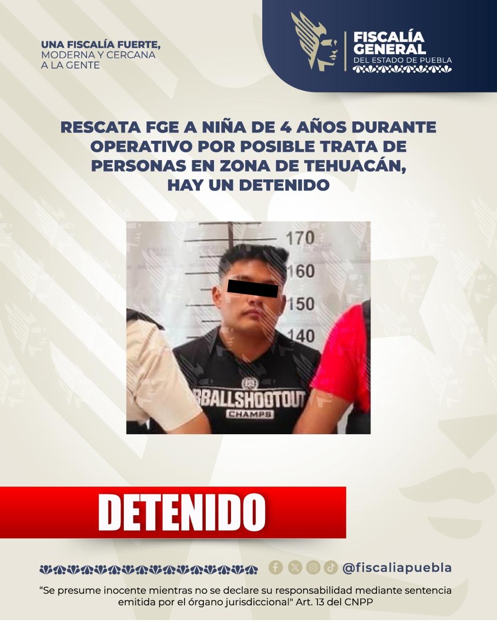 Rescata FGE a niña de 4 años durante operativo por posible trata de personas en zona de Tehuacán, hay un detenido