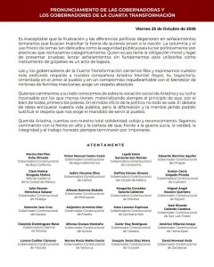 Gobierno de Puebla  y de otros Estados de la 4T respaldan a Ariadna Montiel ante señalamientos