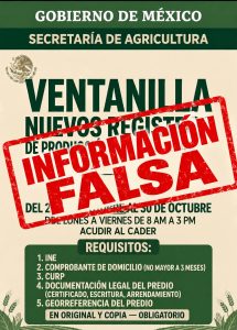 *AGRICULTURA recuerda que todos los Programas para el campo y trámites son gratuitos y sin intermediarios*
